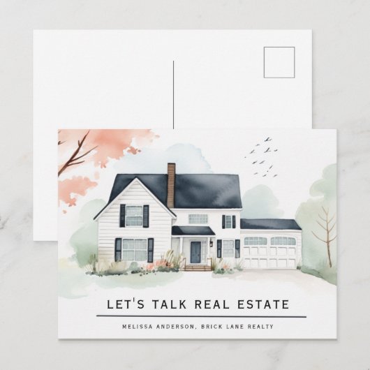 Gepersonaliseerd onroerend goed Waterverf huis Briefkaart (Voorkant / Achterkant)