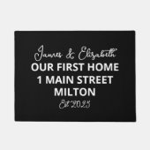 Gepersonaliseerd ons eerste huis op maat adres deurmat (Voorkant)