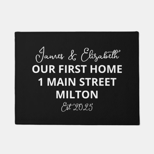 Gepersonaliseerd ons eerste huis op maat adres deurmat (Voorkant)