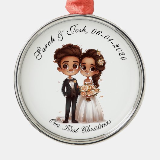 Gepersonaliseerd, Ons Eerste Kerstmis aangepaste c Metalen Ornament (Voorkant)