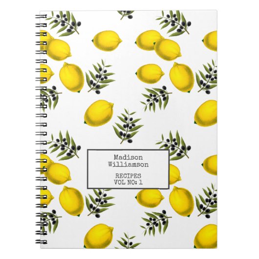 Gepersonaliseerd Ontvangt leemon- en olijfpatroon Notitieboek (Voorkant)