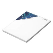 Gepersonaliseerd ontwerp van de blauwe en witte pr notitieblok (Linkerzijde)