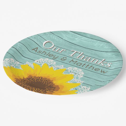 Gepersonaliseerd Onze Bedankt Zonnebloem & Kant Papieren Bordje (Gekanteld)