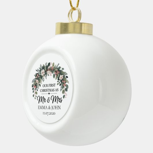 Gepersonaliseerd onze eerste kerst als Mr & Mrs 20 Keramische Bal Ornament (Rechts)