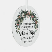 Gepersonaliseerd onze eerste kerst als Mr & Mrs 20 Metalen Ornament (Voorkant Rechts)
