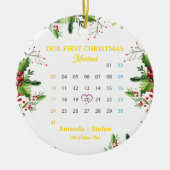 Gepersonaliseerd onze eerste kerst getrouwde kalen keramisch ornament (Voorkant)