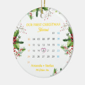 Gepersonaliseerd onze eerste kerst getrouwde kalen keramisch ornament (Links)