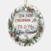 Gepersonaliseerd Onze eerste Kerstmis als Mr & Mrs Keramisch Ornament (Links)