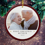 Gepersonaliseerd Onze Eerste Kerstmis Gepensioneer Keramisch Ornament<br><div class="desc">Personaliseer dit ornament met een favoriete foto van je pensioen om een ornament te creëer om aan je boom te hangen.</div>