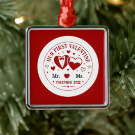 Gepersonaliseerd "Onze Eerste Valentijn" Mijnheer Metalen Ornament