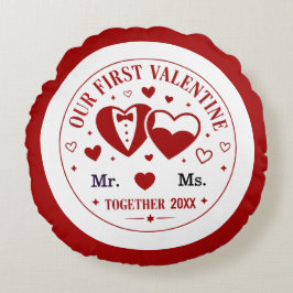 Gepersonaliseerd "Onze Eerste Valentijn" Mijnheer Rond Kussen