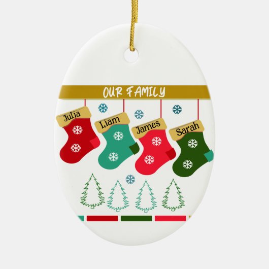 Gepersonaliseerd onze familie Kerstkous Keramisch Ornament (Voorkant)