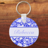Gepersonaliseerd oosterse vogel- en bladpatroon sleutelhanger (Voorkant)