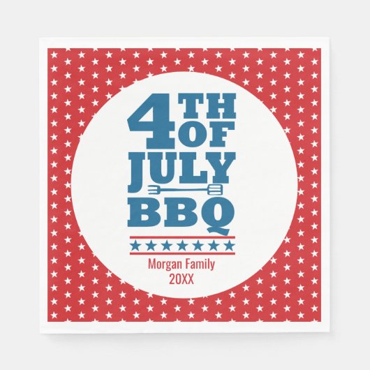 Gepersonaliseerd op 4 juli BBQ Party Red Star Servet (Voorkant)
