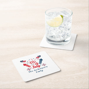 Gepersonaliseerd op 4 juli Fireworks Red White Blu Kartonnen Onderzetters