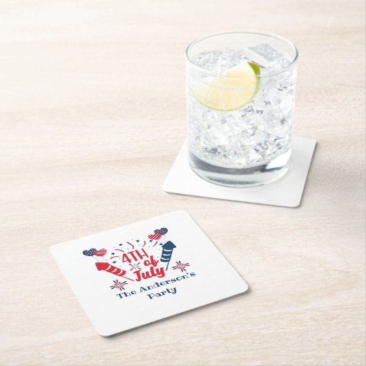 Gepersonaliseerd op 4 juli Fireworks Red White Blu Kartonnen Onderzetters (Insitu)
