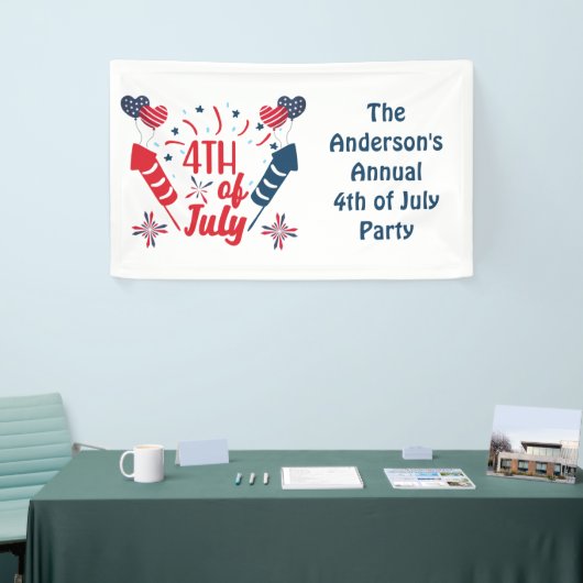 Gepersonaliseerd op 4 juli Fireworks Red White Blu Spandoek (Beurs)