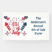 Gepersonaliseerd op 4 juli Fireworks Red White Blu Spandoek (Horizontaal)