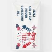 Gepersonaliseerd op 4 juli Fireworks Red White Blu Spandoek (Verticaal)