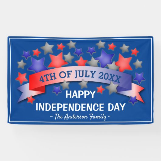 Gepersonaliseerd op 4 juli | Gelukkige Onafhankeli Spandoek (Horizontaal)