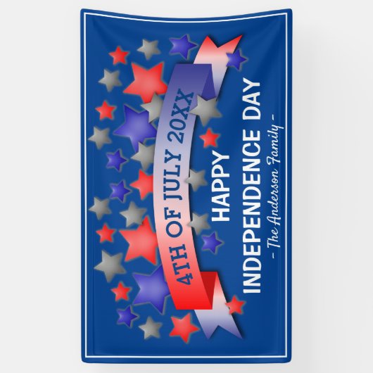 Gepersonaliseerd op 4 juli | Gelukkige Onafhankeli Spandoek (Verticaal)