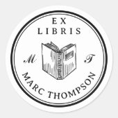 Gepersonaliseerd Open Boek Classic Monogram Biblio Ronde Sticker (Voorkant)
