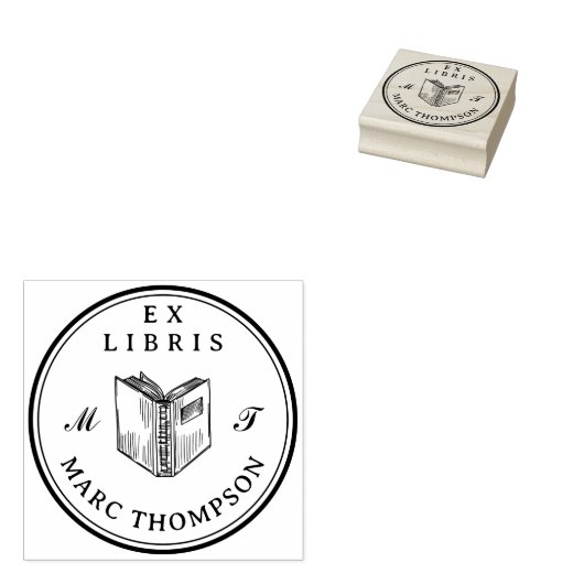 Gepersonaliseerd Open Boek Classic Monogram Biblio Rubberstempel (Gestempeld)