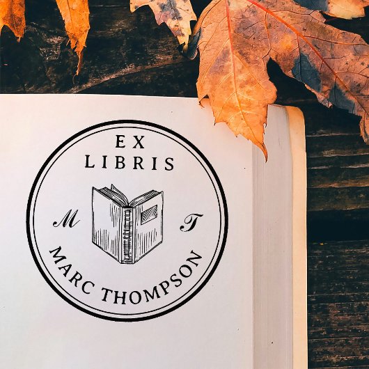 Gepersonaliseerd Open Boek Classic Monogram Biblio Zelfinktende Stempel