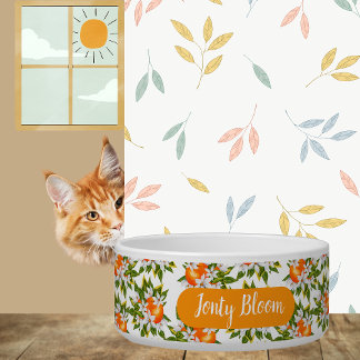 Gepersonaliseerd Oranje bloesem Floral Pet Bowl Voerbakje
