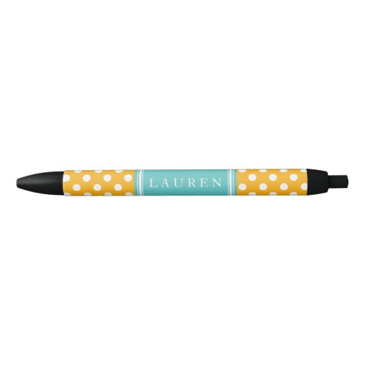 Gepersonaliseerd Oranje en Aqua Polka Dots Pattern Zwarte Inkt Pen (Voorkant)