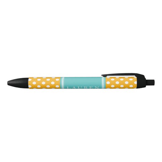 Gepersonaliseerd Oranje en Aqua Polka Dots Pattern Zwarte Inkt Pen (Bovenkant)