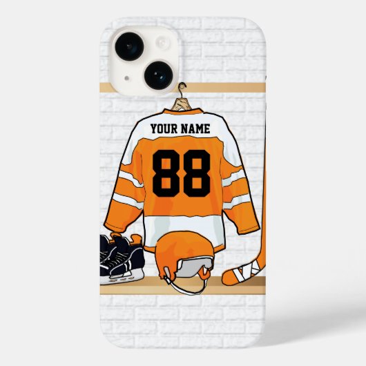 Gepersonaliseerd Oranje en wit ijs Hockey Jersey Case-Mate iPhone Case (Achterkant)