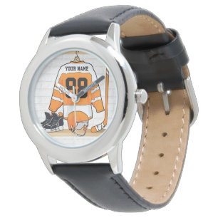Gepersonaliseerd Oranje en wit ijs Hockey Jersey Horloge