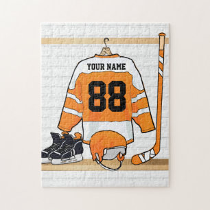 Gepersonaliseerd Oranje en wit ijs Hockey Jersey Legpuzzel