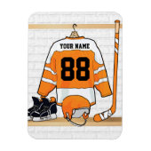 Gepersonaliseerd Oranje en wit ijs Hockey Jersey Magneet (Verticaal)