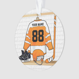 Gepersonaliseerd Oranje en wit ijs Hockey Jersey Ornament