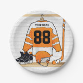 Gepersonaliseerd Oranje en wit ijs Hockey Jersey Papieren Bordje (Voorkant)