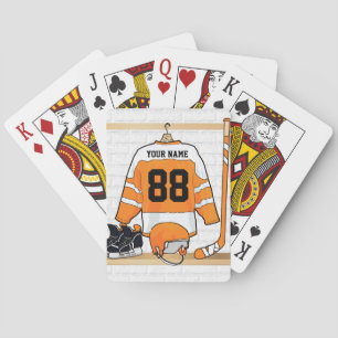Gepersonaliseerd Oranje en wit ijs Hockey Jersey Pokerkaarten