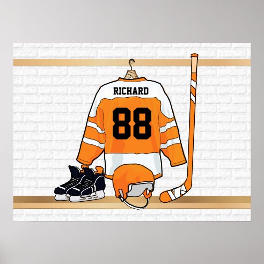 Gepersonaliseerd Oranje en wit ijs Hockey Jersey Poster (Voorkant)
