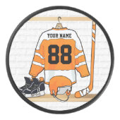 Gepersonaliseerd Oranje en wit ijs Hockey Jersey Puck (Voorkant)