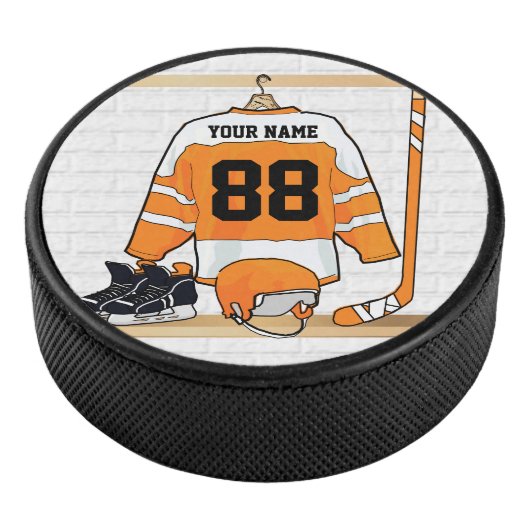 Gepersonaliseerd Oranje en wit ijs Hockey Jersey Puck (3/4)