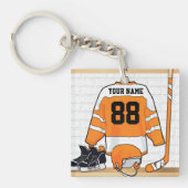Gepersonaliseerd Oranje en wit ijs Hockey Jersey Sleutelhanger (Voorkant)