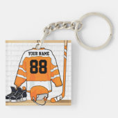Gepersonaliseerd Oranje en wit ijs Hockey Jersey Sleutelhanger (Achterkant)