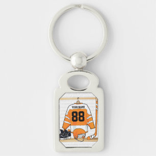 Gepersonaliseerd Oranje en wit ijs Hockey Jersey Sleutelhanger