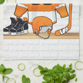 Gepersonaliseerd Oranje en wit ijs Hockey Jersey Theedoek (Gevouwen)