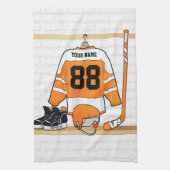 Gepersonaliseerd Oranje en wit ijs Hockey Jersey Theedoek (Verticaal)