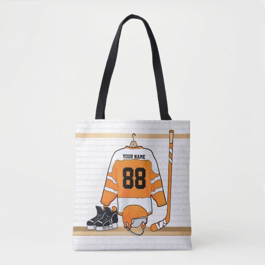 Gepersonaliseerd Oranje en wit ijs Hockey Jersey Tote Bag (Voorkant)
