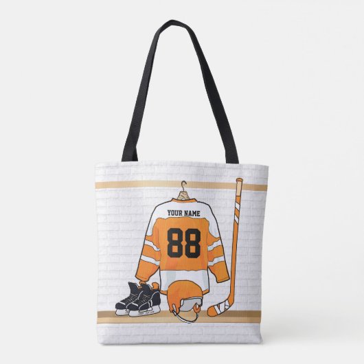 Gepersonaliseerd Oranje en wit ijs Hockey Jersey Tote Bag (Achterkant)