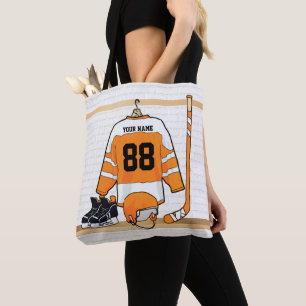 Gepersonaliseerd Oranje en wit ijs Hockey Jersey Tote Bag