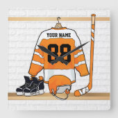 Gepersonaliseerd Oranje en wit ijs Hockey Jersey Vierkante Klok (Voorkant)